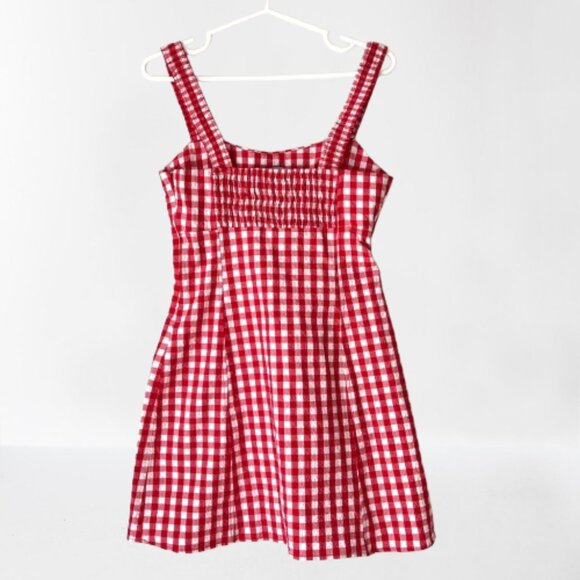 NEW Zara Bloggers Fav Cotton Red and White Gingham Sweetheart Mini Dress, Sz XS - Picture 15 of 17